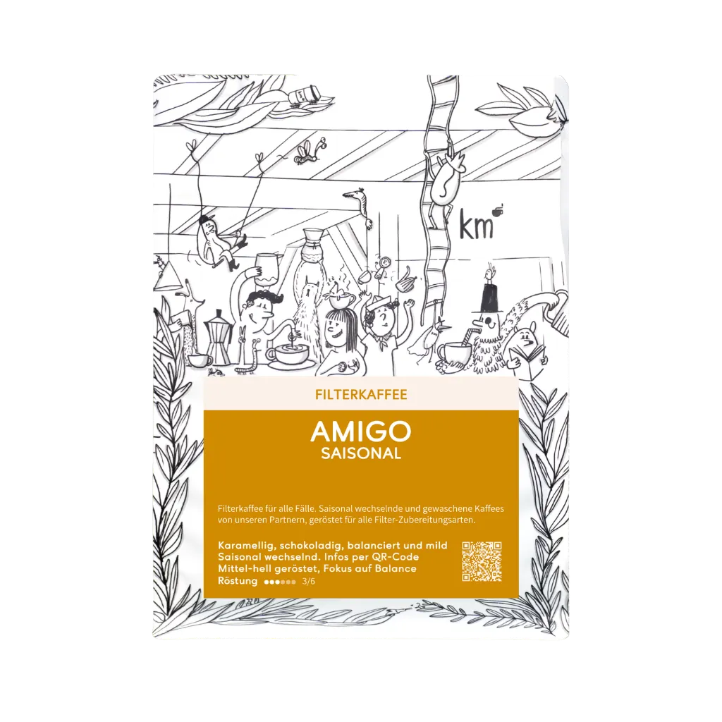 Unser Kaffee "Amigo" Vorderansicht mit Label