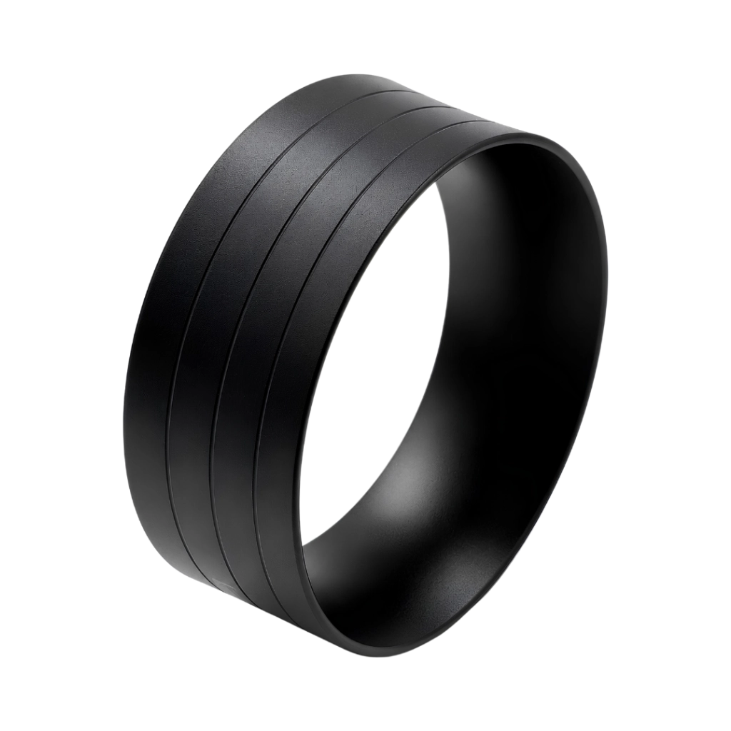 Kaffeemacher Dosierring 51 mm in Schwarz als Detailansicht mit geriffelter Außenseite und glatter Innenseite