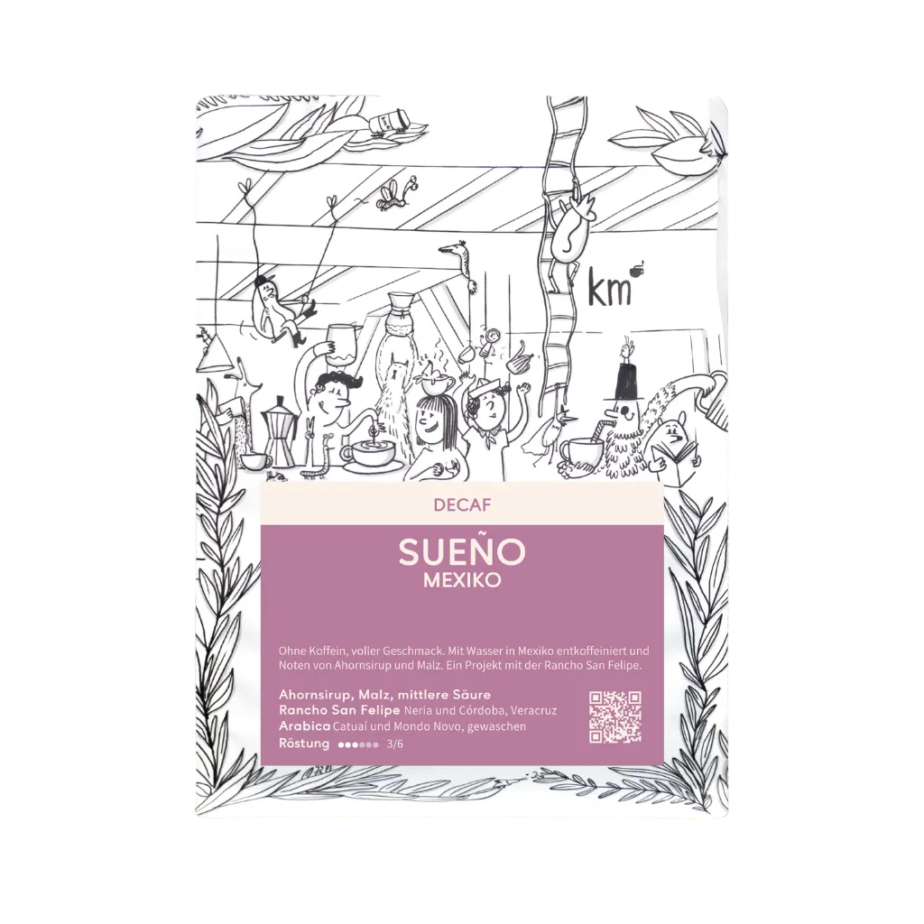 Unser Kaffee "APAS Decaf" Vorderansicht mit Label